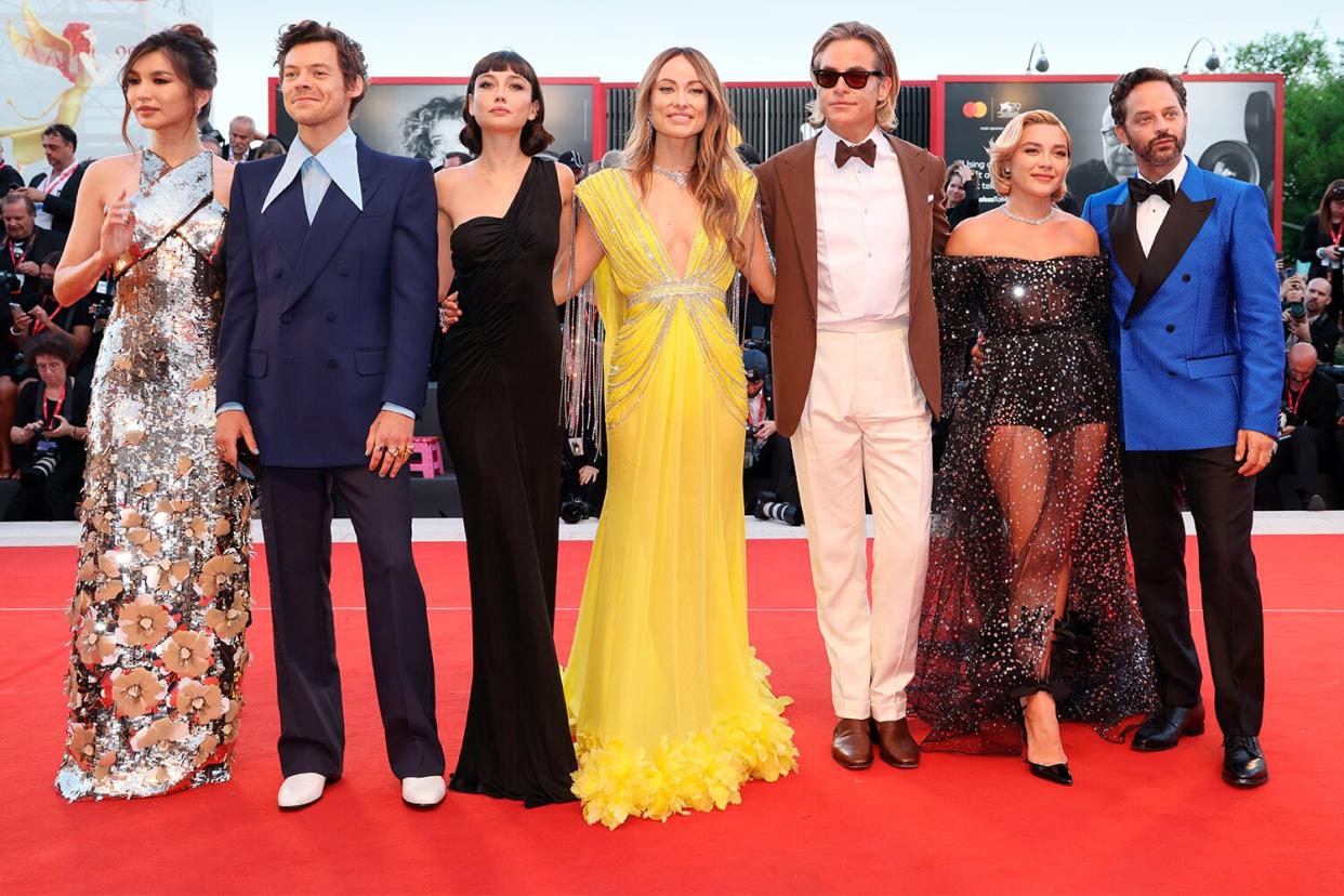 Gemma Chan, Harry Styles, Sydney Chandler, director Olivia Wilde, Chris Pine, Florence Pugh and Nick Kroll attend the 