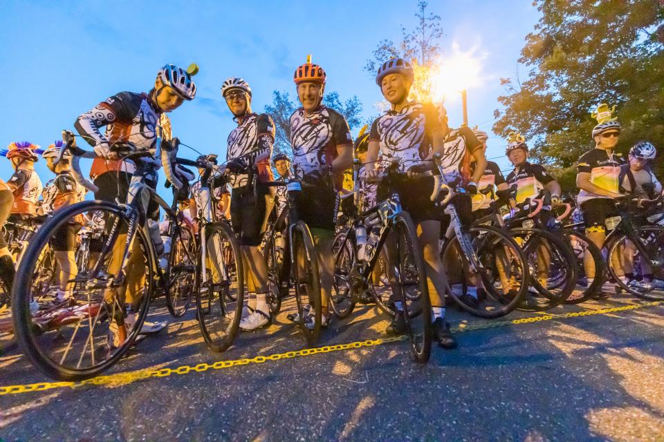 Riders line up at the start of the 2019 Pan-Mass Challenge in Sturbridge.