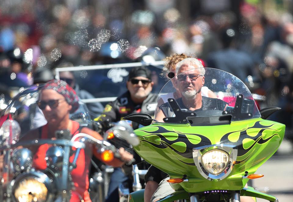 Riders cruise Main Street on the closing weekend of last year's Bike Week. The City of Daytona Beach will use geofencing technology for the first time this year to track attendance within city limits. The event's organizer, the Daytona Regional Chamber of Commerce, also is considering geofencing to calculate attendance estimates at future Bike Weeks.