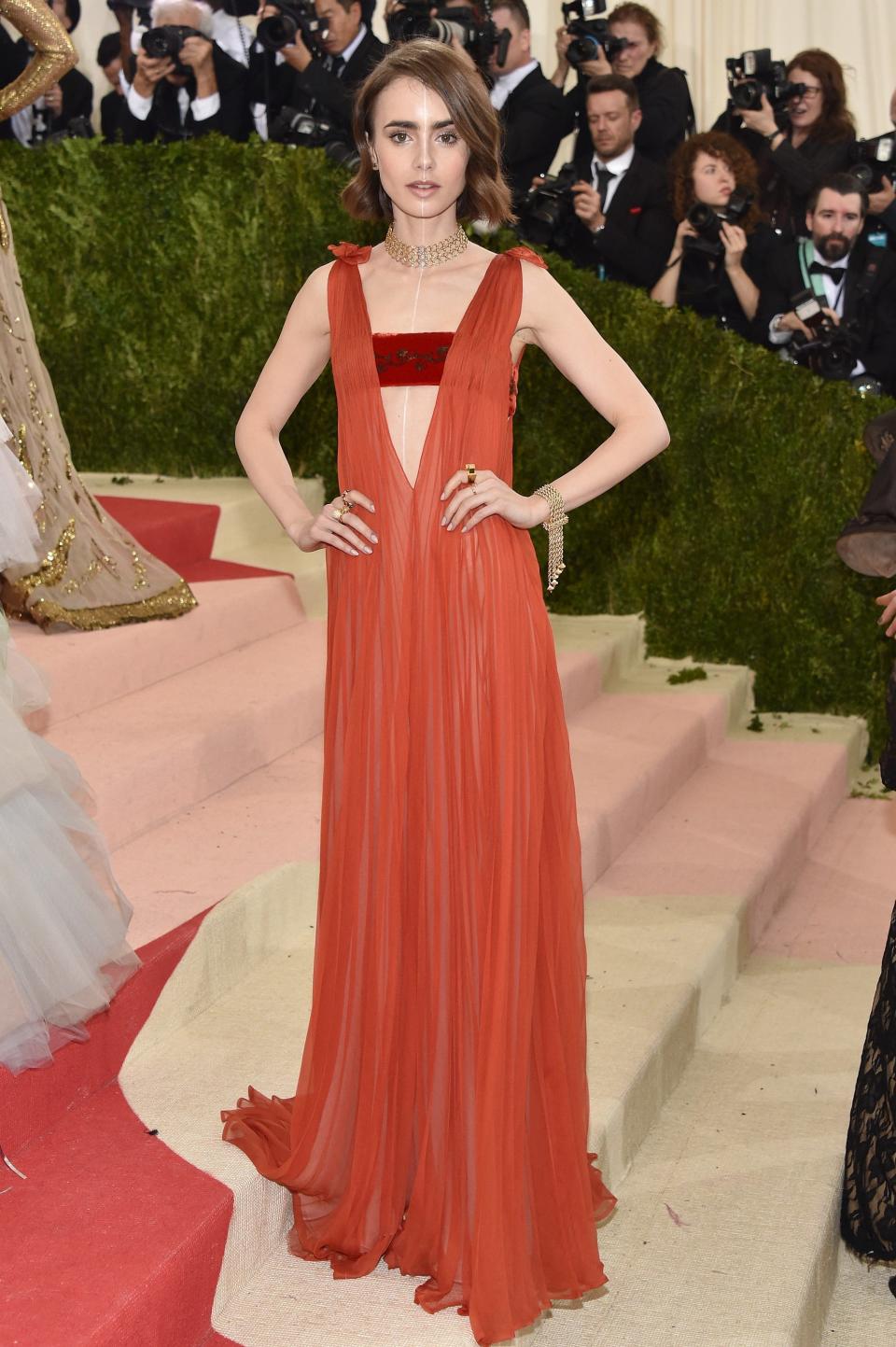 Lily Collins attends the 2016 Met Gala on May 2, 2016.