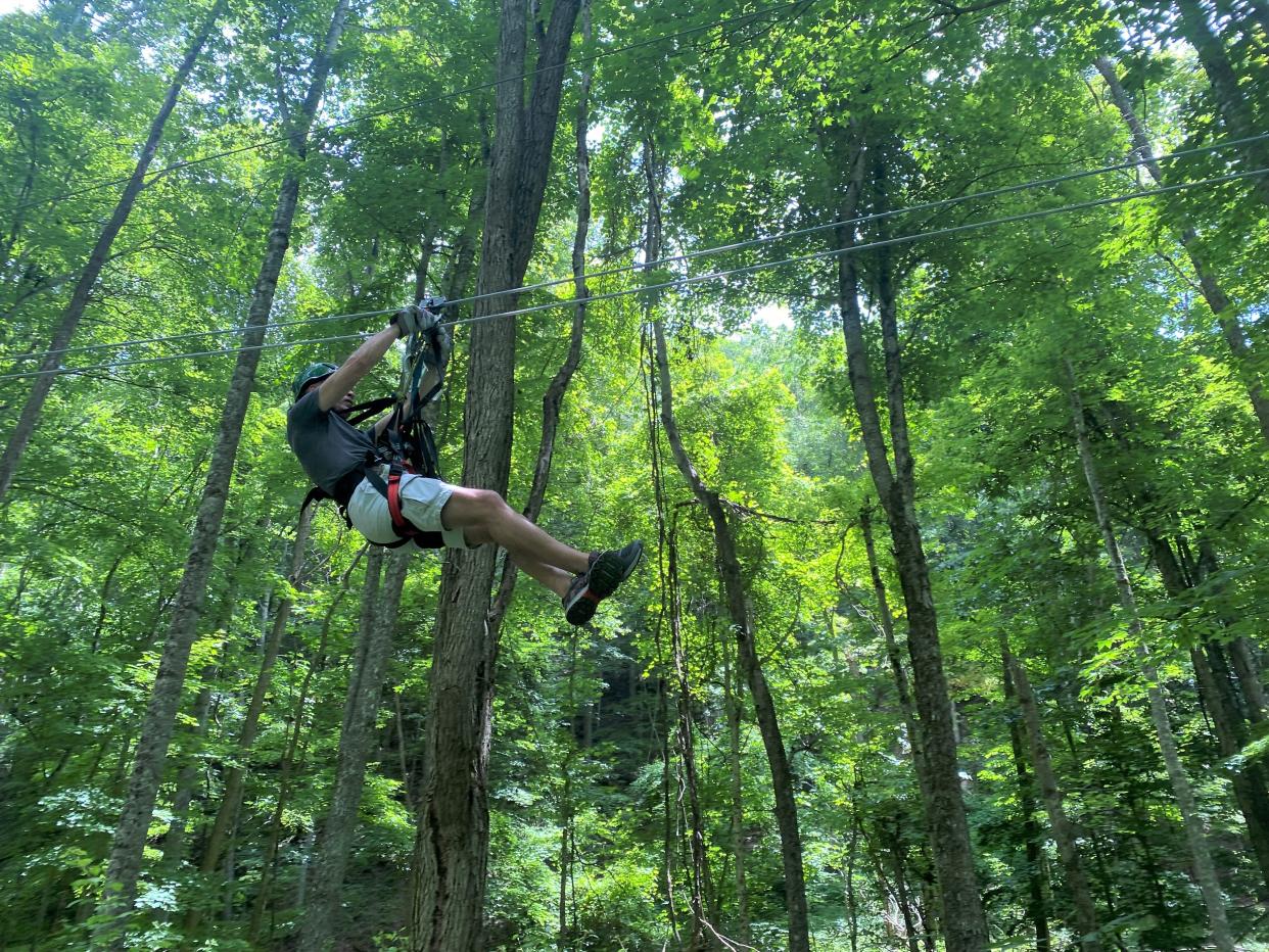 Ziplining at Pipestem Peaks Zipline Tour in West Virginia.