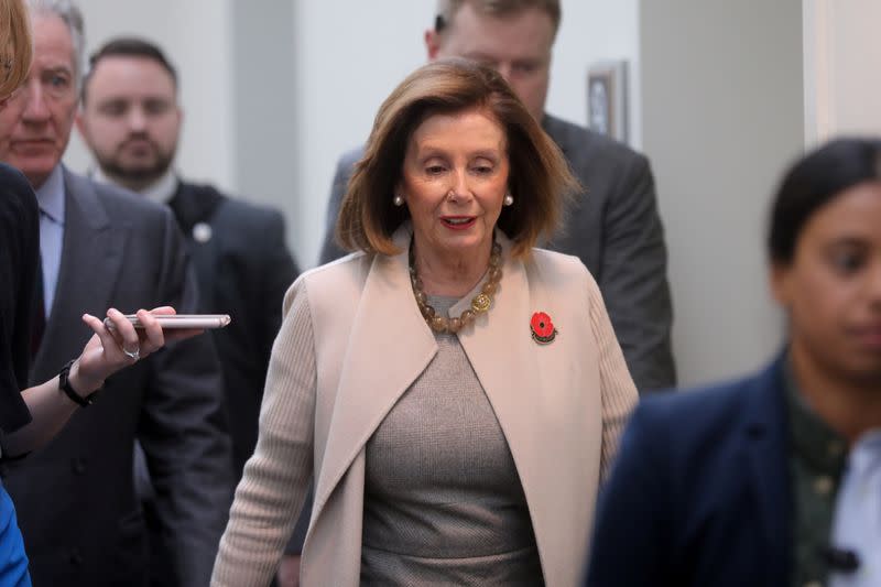 U.S. House Speaker Pelosi departs a Democratic caucus meeting at the U.S. Capitol in Washington