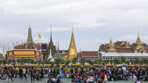 Pro-democracy protesters gather at the Sanam Luang field during a protest in Bangkok, Thailand, Sunday, Sept. 20, 2020. Thousands of demonstrators turned out Saturday for a rally to support the student-led protest movement's demands for new elections and reform of the monarchy. (AP Photo/Wason Wanichakorn)