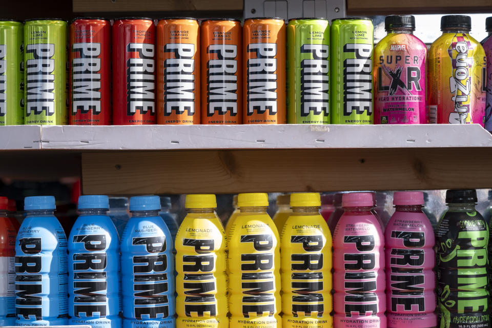 The influencer-backed Prime energy drink contains too much caffeine to comply with Health Canada's rules. (Photo by Mike Kemp/In Pictures via Getty Images)