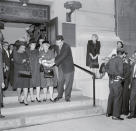 <p>The mothers of the three civil rights workers murdered in Mississippi leave the meeting hall of the Society for Ethical Culture, where funeral services were held for 20-year-old Andrew Goodman in New York City on Aug. 9, 1964. Mrs. Fanny Lee Chaney of Meridian, Mississippi, mother of James E. Chaney, is shown to the left of Mrs. Goodman (C). On Mrs. Goodman’s right is the mother of Michael Schwerner, whose body arrived at Newark Airport shortly after the services for Andrew ended. (Photo: Bettmann/Getty Images) </p>