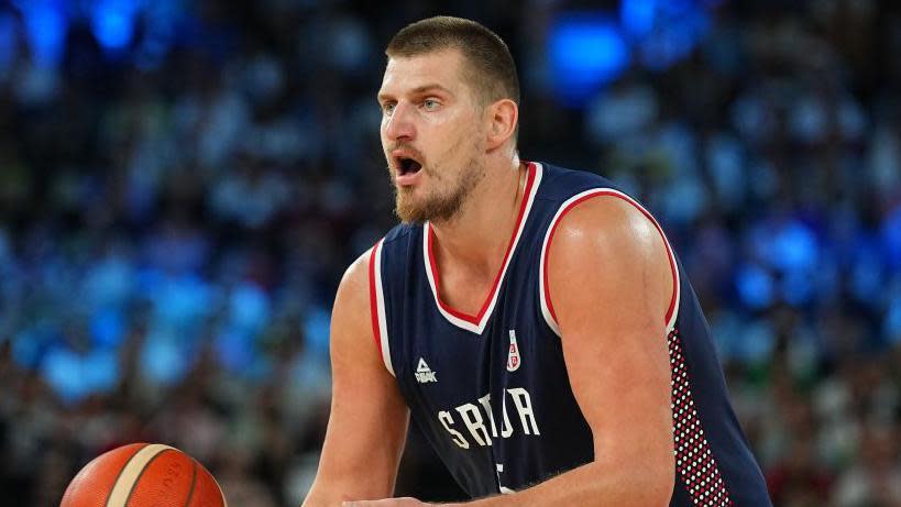 Nikola Jokic in action for Serbia at the Paris Olympics