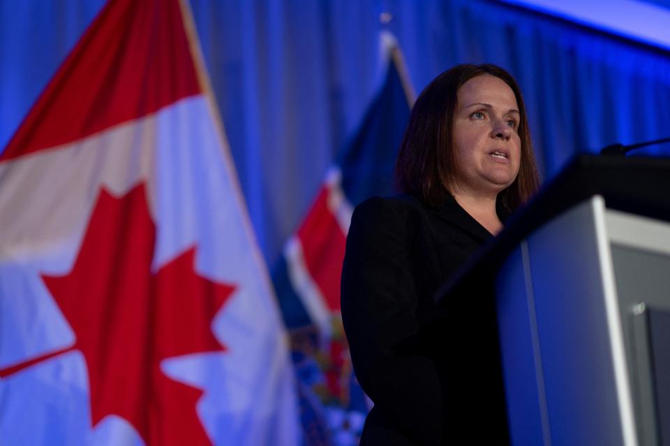 Detective Sgt. Katherine Dann of the Sexual Assault and Child Abuse Section speaks at a press conference in London, Ontario.