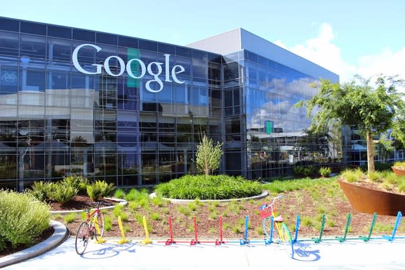 Google office building with colorful bike racks