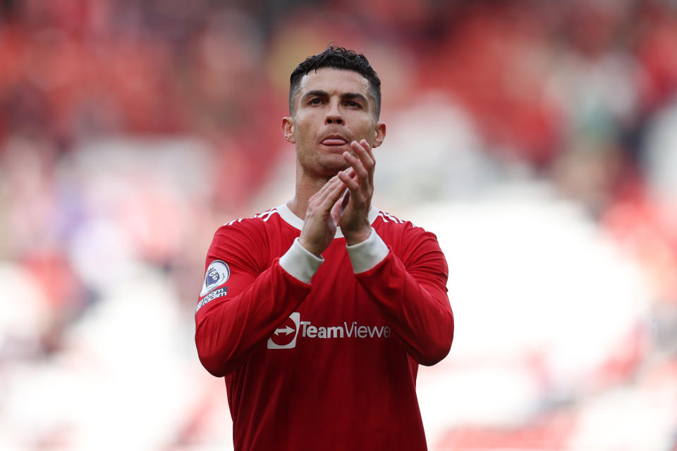 Manchester United star Cristiano Ronaldo applauds the fans after their Premier League match against Norwich City. 
