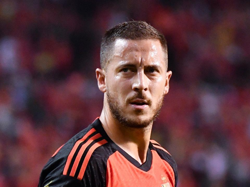 Belgium's Eden Hazard looks on during a match.