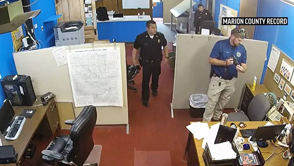 Marion Police Chief Gideon Cody can be seen on the Marion County Record’s surveillance footage during a raid on the newspaper that was widely condemned.