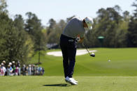 Cameron Champ hits his tee shot on the fifth hole during the final round at the Masters golf tournament on Sunday, April 10, 2022, in Augusta, Ga. (AP Photo/Matt Slocum)