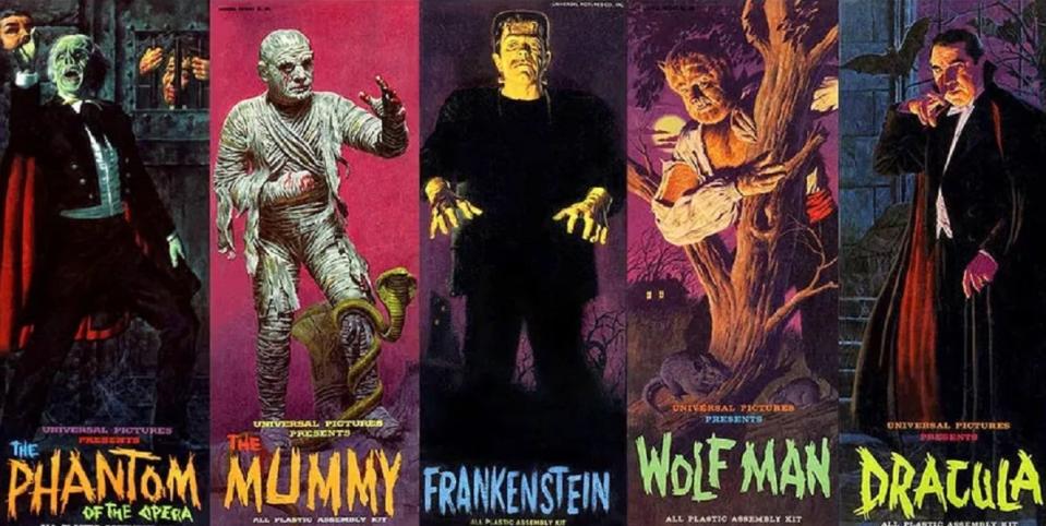 The iconic box art for the 1962 Aurora Plastics model kits bases on Universal's monsters. 