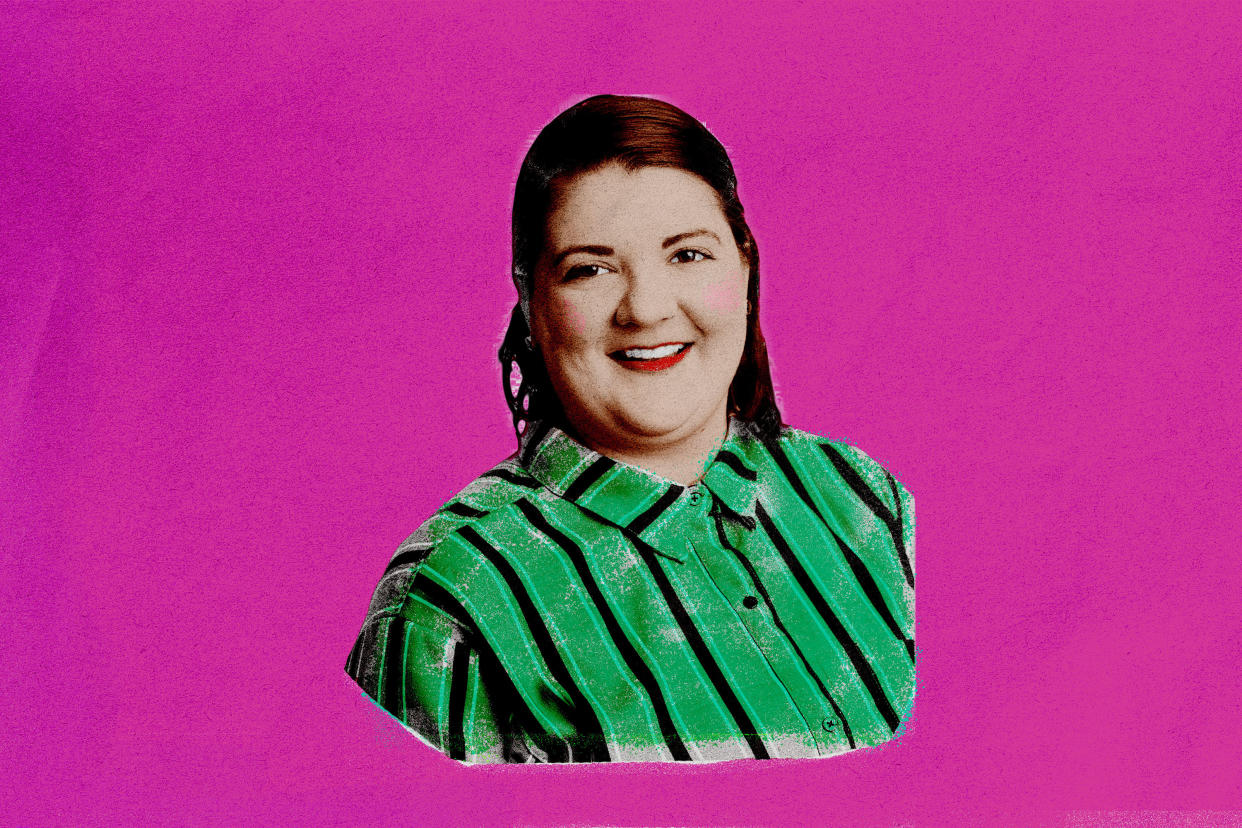 Image of Meghan De Maria against a magenta background.