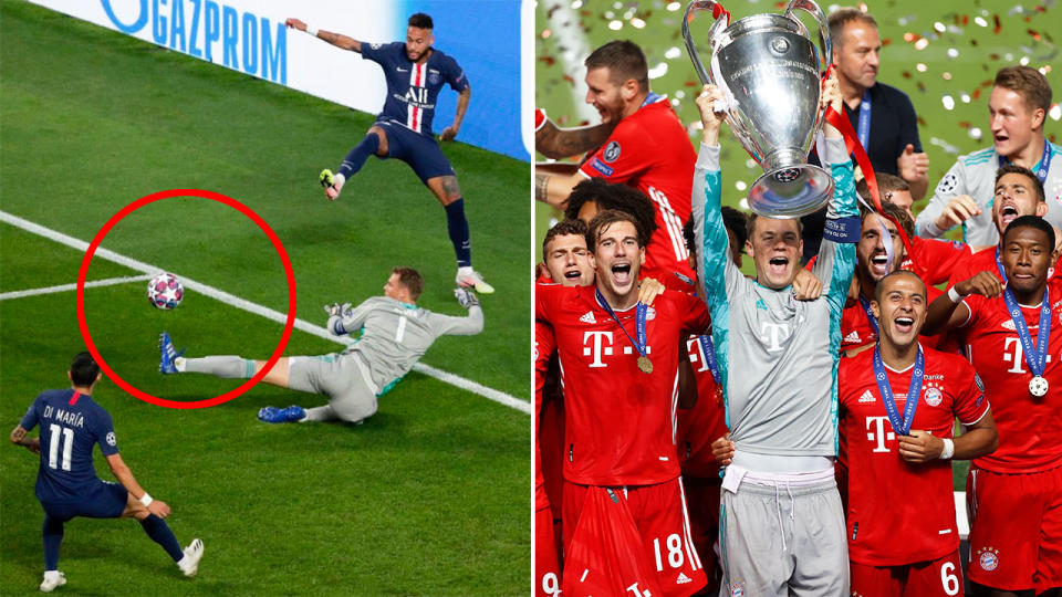 Pictured here, Manuel Neuer lifts the trophy with Bayern teammates after winning the Champions League final.