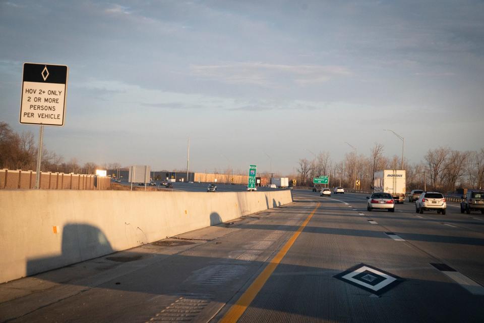 The new HOV lanes on 75 north through Oakland County photographed on Wednesday, Dec. 20, 2023.