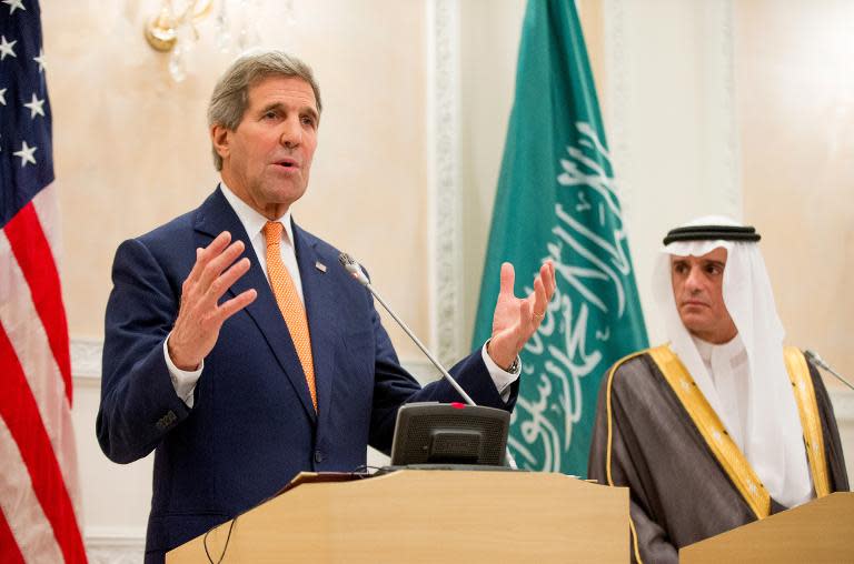 US Secretary of State John Kerry (left) gives a joint press conference with Saudi Foreign Minister Adel al-Jubeir in Riyadh on May 7, 2015