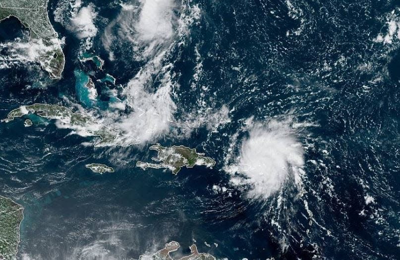 An image captured by NOAA's GOES-E weather satellite shows Hurricane Dorian moving toward Puerto Rico.