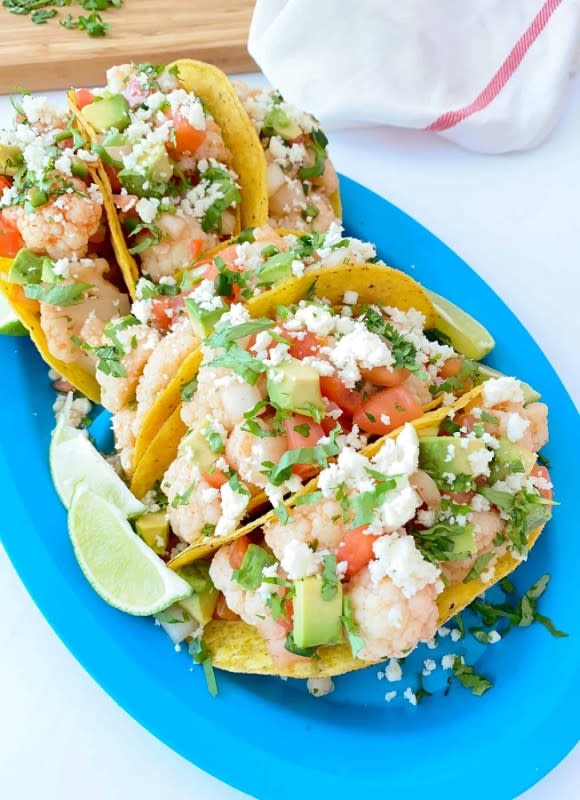 <p>Stylish Cravings</p><p>Easy cauliflower ceviche tacos are a fun and healthy version of tacos.</p><p><strong>Get the recipe: </strong><a href="https://stylishcravings.com/easy-cauliflower-ceviche-tacos/" rel="nofollow noopener" target="_blank" data-ylk="slk:Easy Cauliflower Ceviche Tacos;elm:context_link;itc:0;sec:content-canvas" class="link rapid-noclick-resp"><strong>Easy Cauliflower Ceviche Tacos</strong></a></p>