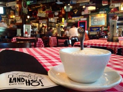 TVs at the Land Ho in Orleans, home to award-winning clam chowder, will be tuned into Super Bowl LVII on Sunday.