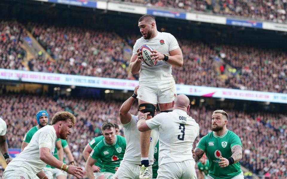 George Martin wins line out during the Guinness Six Nations match at Twickenham Stadium