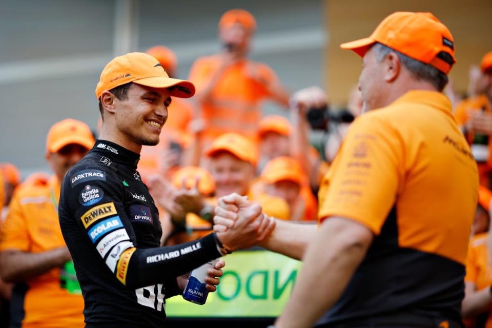 Lando Norris stayed in Miami on Sunday night with McLaren CEO Zak Brown insistent the Brit should celebrate his win (Getty Images)