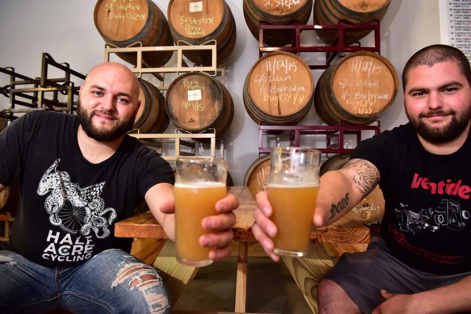 Brix City Brewing owners Joe Delcalzo and Peter Reuther (right) pose in the brewery in Little Ferry.