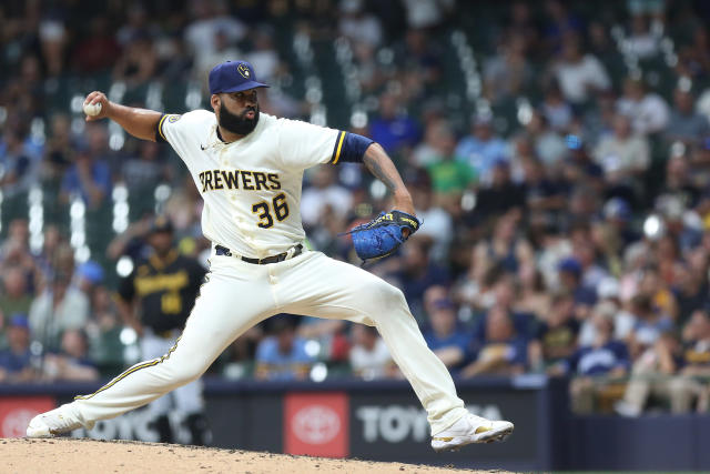 J.C. Mejia of the Milwaukee Brewers pitches in the ninth inning News  Photo - Getty Images