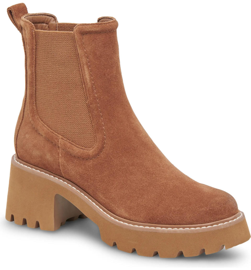 Dolce Vita Hawk H2O Waterproof Chelsea Boot in chestnut suede. (Photo via Nordstrom)