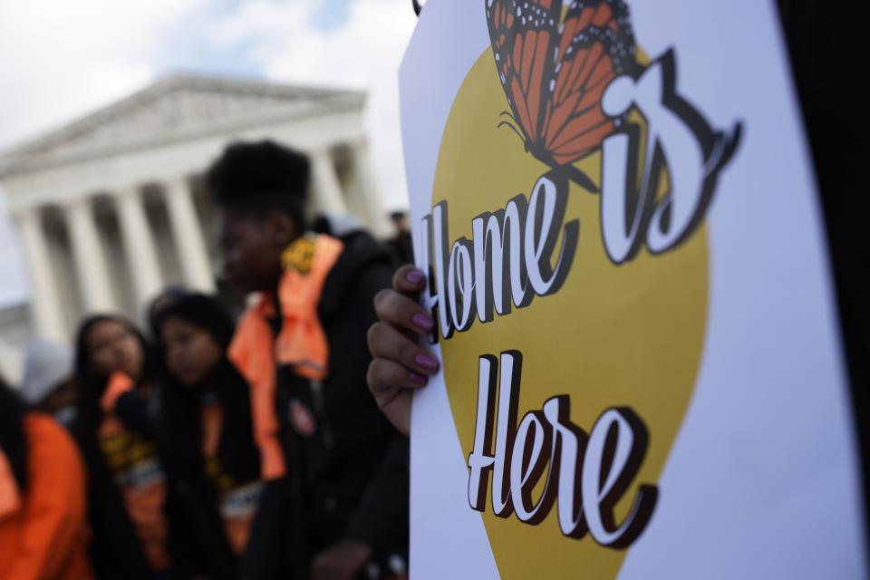 Students rally to defend Deferred Action for Childhood Arrivals (DACA) at the Supreme Court in Washington on Nov. 8, 2019.