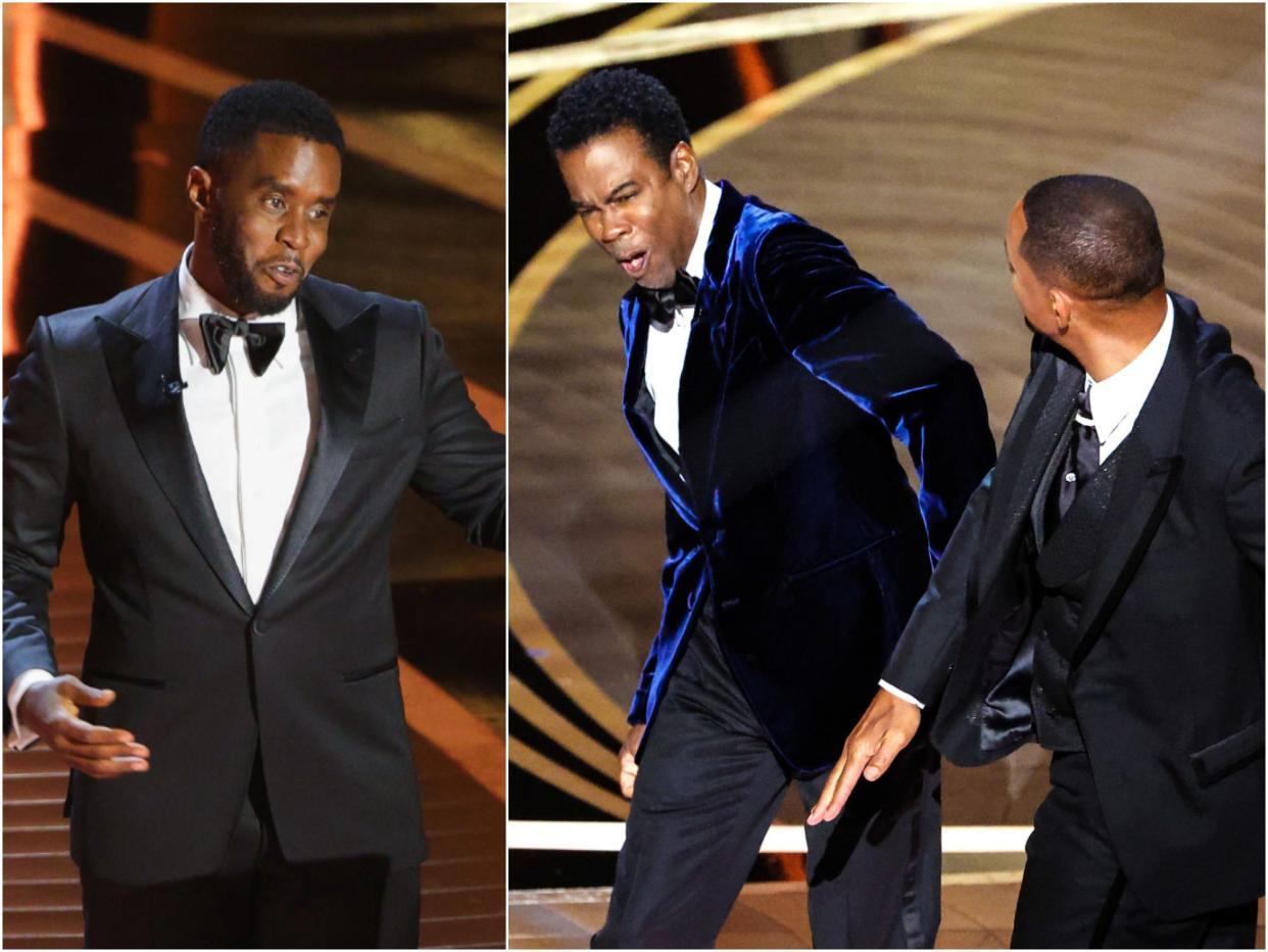 Diddy, left, and Chris Rock and Will Smith, right.