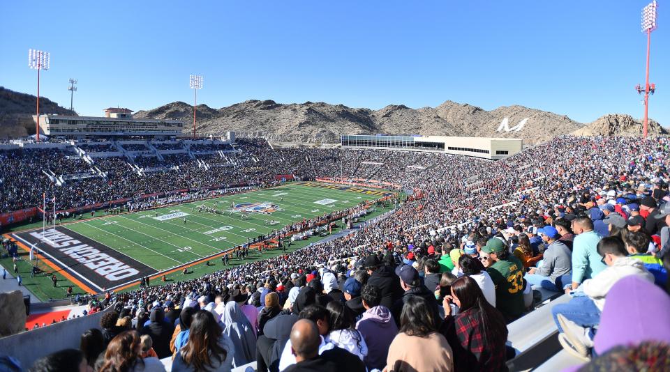 EL PASO, TEXAS - DECEMBER 29: Fans watch the action during the second half of the Tony the Tiger Sun Bowl game between the Notre Dame Fighting Irish and the Oregon State Beavers at Sun Bowl Stadium on December 29, 2023 in El Paso, Texas. The Fighting Irish defeated the Beavers 40-8. (Photo by Sam Wasson/Getty Images)