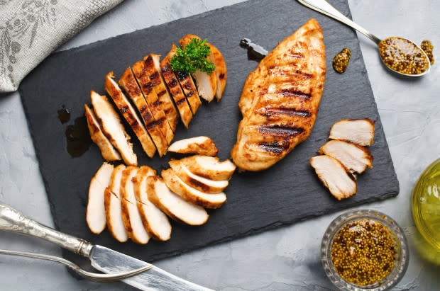 <p><a href="https://www.gettyimages.com/detail/photo/grilled-chicken-fillets-in-a-spicy-marinade-royalty-free-image/580114116?phrase=marinated+chicken+breast&adppopup=true" rel="nofollow noopener" target="_blank" data-ylk="slk:vkuslandia/Getty Images;elm:context_link;itc:0;sec:content-canvas" class="link ">vkuslandia/Getty Images</a></p>