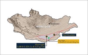 Location of the Red Mountain district in the South Gobi porphyry copper belt. (5)