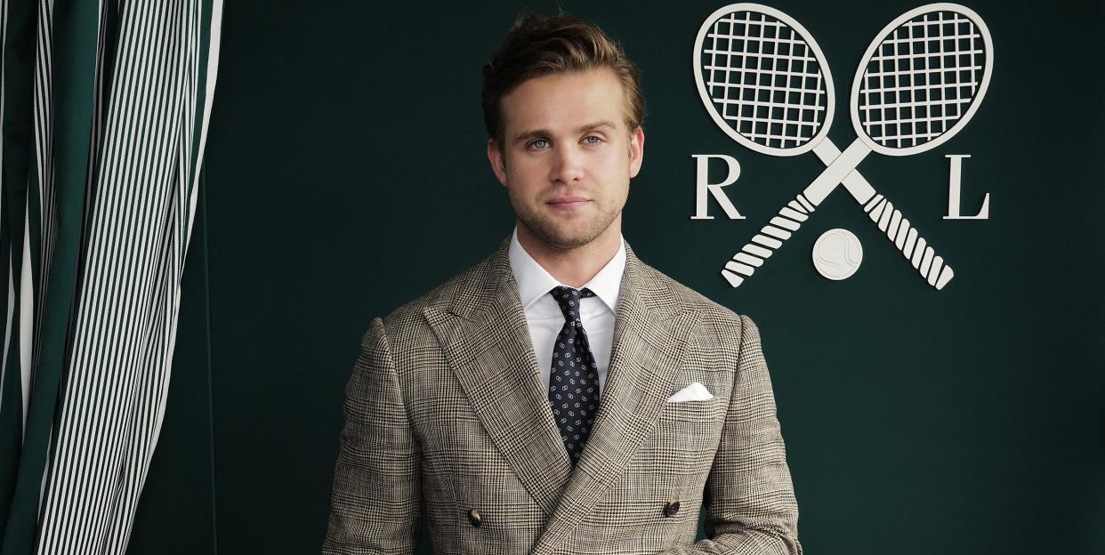 london, england july 08 leo woodall, wearing ralph lauren, attends the ralph lauren suite during the championships, wimbledon at all england lawn tennis and croquet club on july 10, 2024 in london, england photo by darren gerrishwireimage for ralph lauren