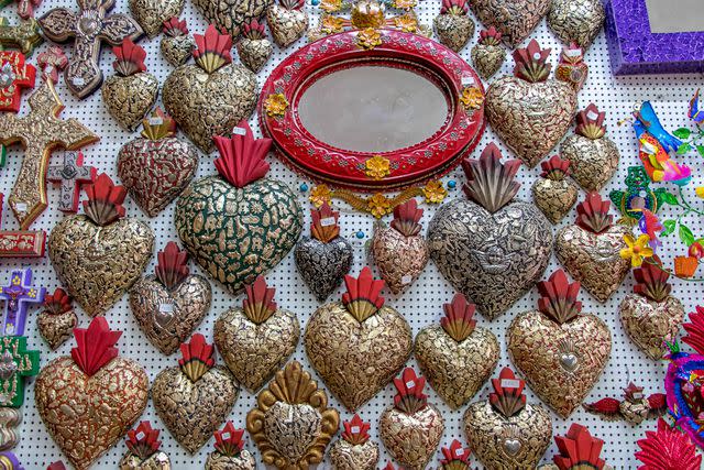 <p>Jason Gallant/Getty Images</p> Ornate "burning hearts" are a popular motif in San Miguel de Allende.