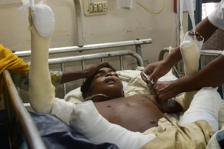 Rohingya Muslim Azizul Haque, 15, stepped on a landmine in sight of the border with Bangladesh as his family fled violence in Myanmar's Rakhine state