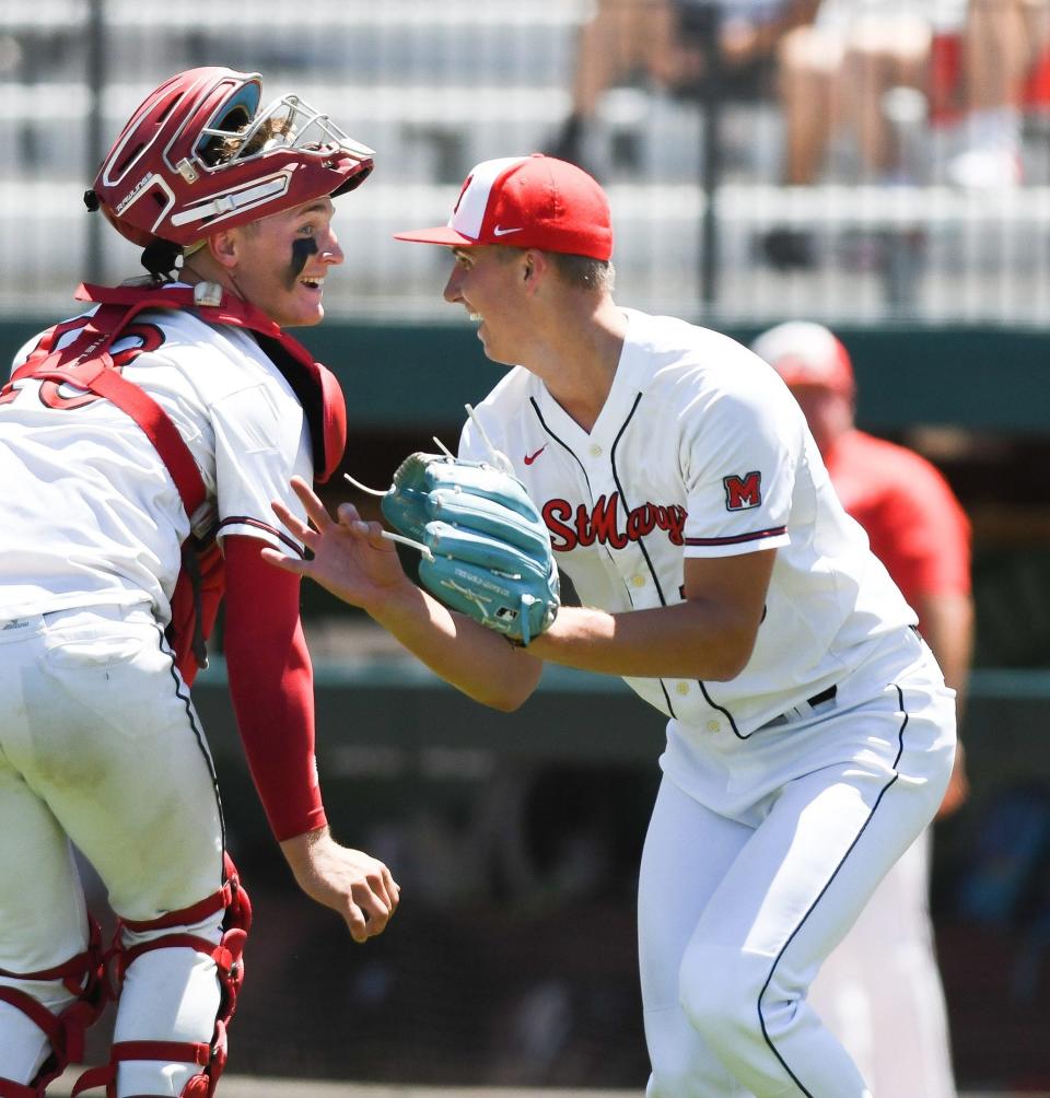 Pitcher Brock Porter celebrates a no-hitter June 17 in the Michigan state semifinals.