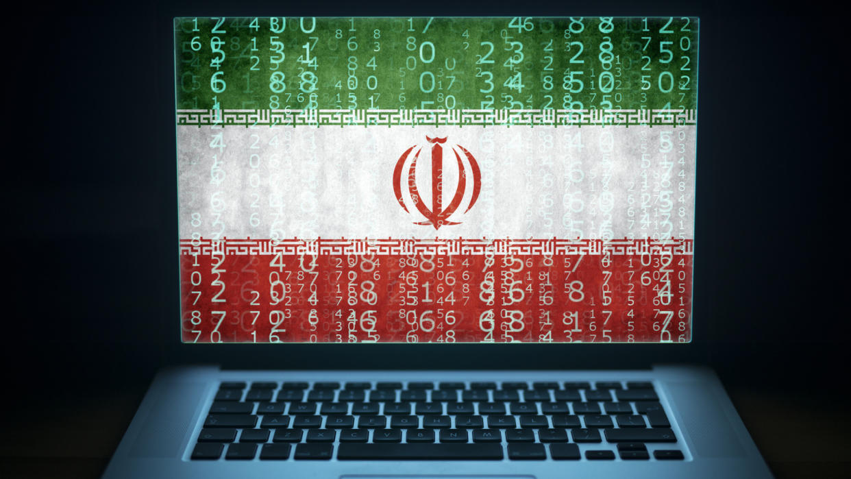  Iran flag on a laptop screen. 