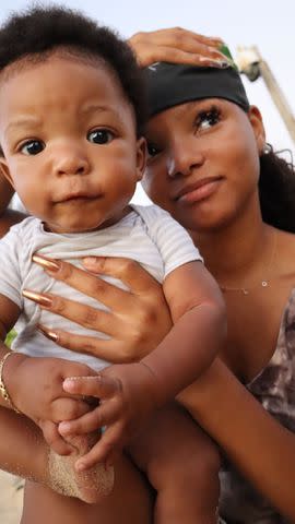 <p>Halle Bailey/instagram</p> Halle Bailey with her son Halo