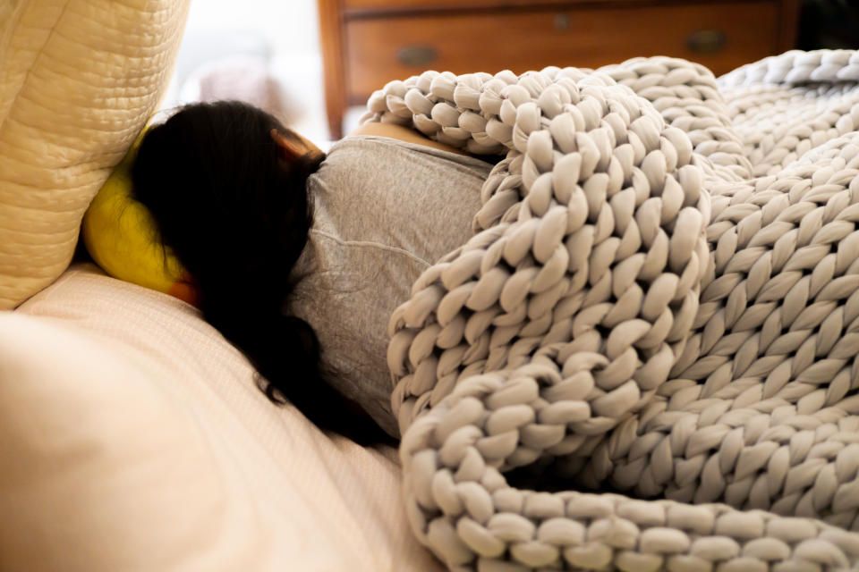 sleeping under weighted blanket ~ shot with canon eos rp