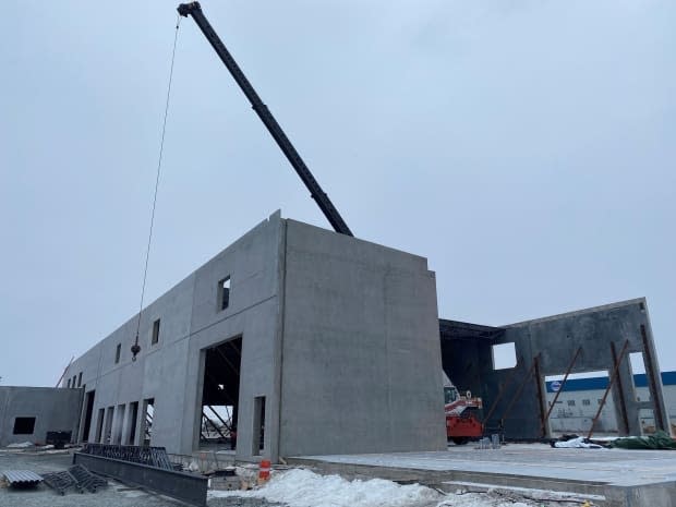 Construction continues on a building that will be part of the Air Cargo Logistics Park. The building is expected to be completed this summer. 