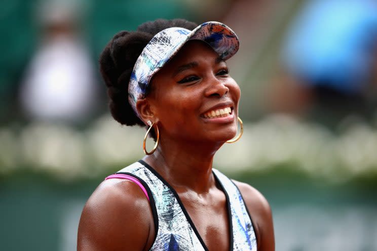 Venus Williams smiles during an interview after her third-round victory in the French Open. (Getty Images)