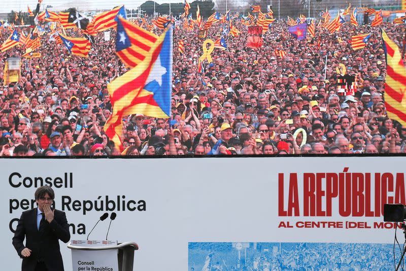 Catalan separatist leader Carles Puigdemont holds a rally in Perpignan