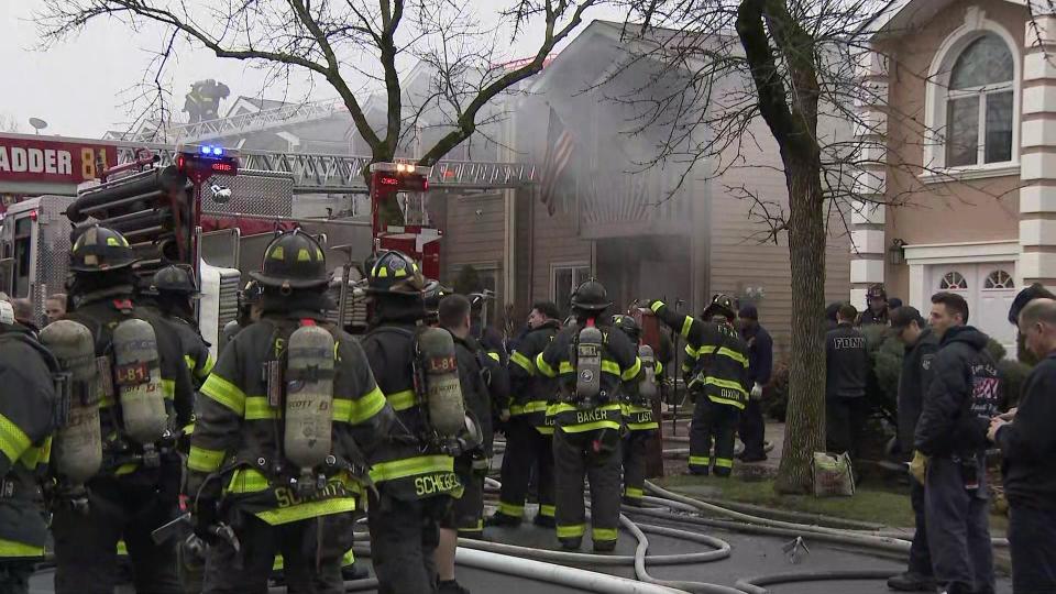 FDNY crews on scene of a house fire in Staten Island in New York City. Feb. 17, 2023.  / Credit: CBS New York