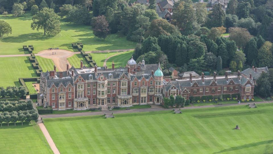 An aerial view of Sandringham Hall, a royal residence in Norfolk