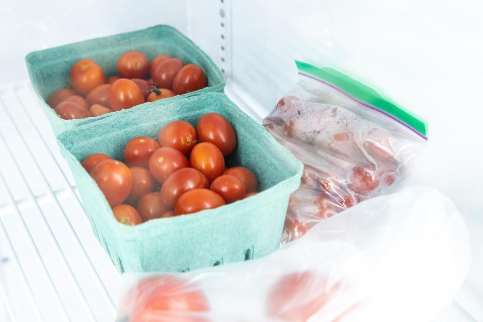 Tomatoes are seen in a cooler at Field to Family.