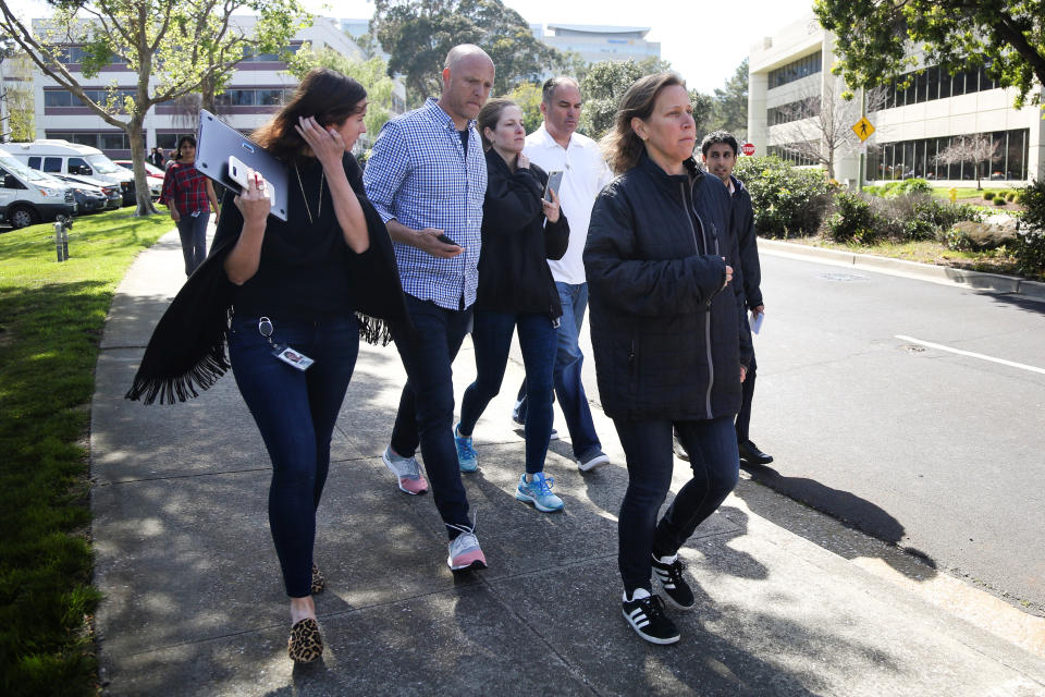 <p>YouTube CEO Susan Wojcicki (R) is seen near Youtube headquarters following an active shooter situation in San Bruno, Calif., April 3, 2018. (Photo: Elijah Nouvelage/Reuters) </p>