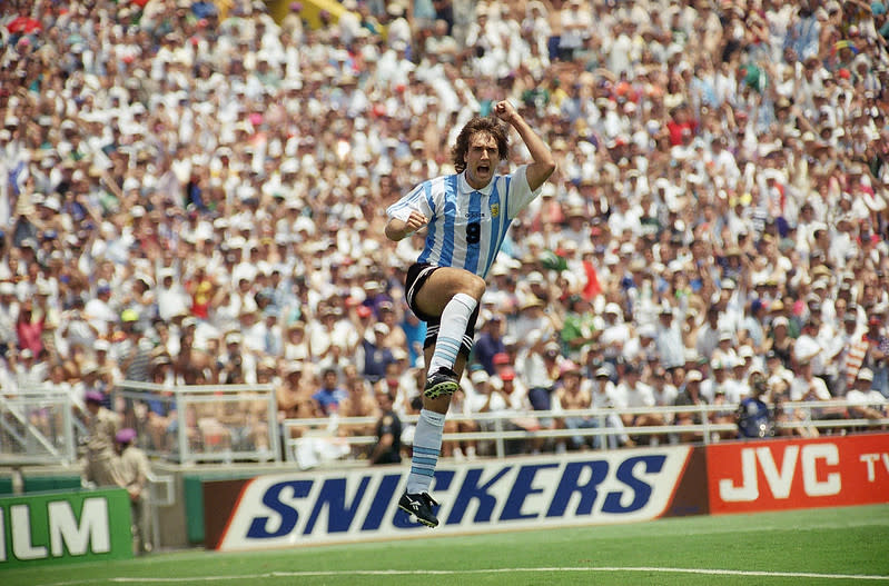 Gabriel Batistuta在1994年世界盃進球後慶祝。（達志影像資料照）