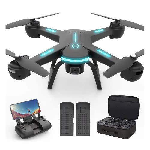 black drone under $100 with blue lights and accessories